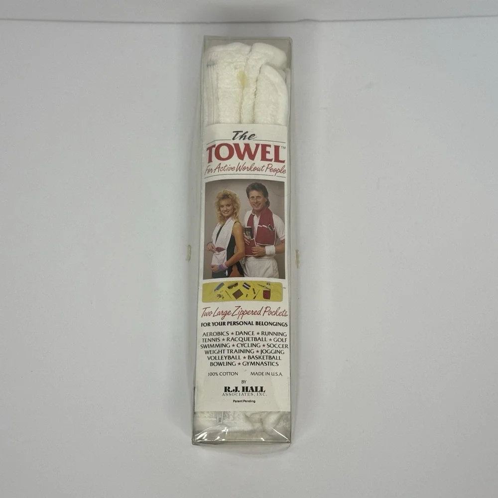 VTG 80s R.J. Hall THE TOWEL Workout Gym Towel Zip Pockets NOS Brand New Open Box